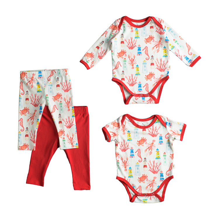 Montauk Sea Long Sleeve & Short Sleeve Bodysuits + Leggings Bundle