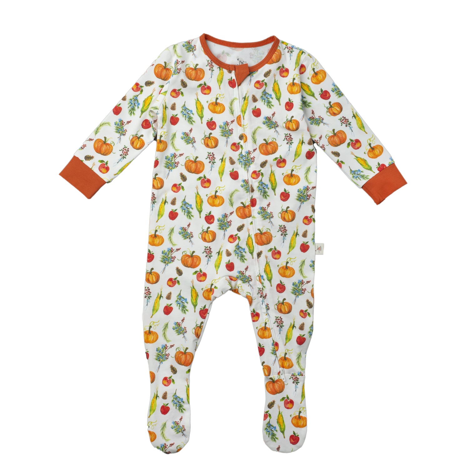 Double Zip Footed One-Piece PJ - Fall Harvest Pumpkins
