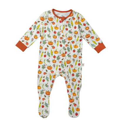 Double Zip Footed One-Piece PJ - Fall Harvest