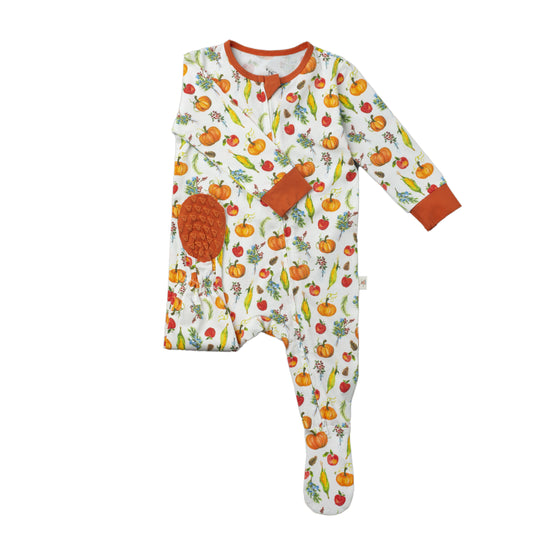 Double Zip Footed One-Piece PJ - Fall Harvest Pumpkins
